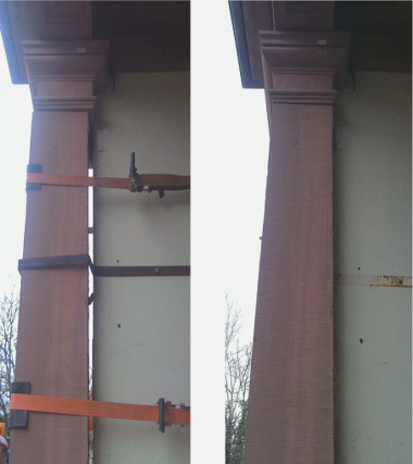 Portalsäule vor und nach der Gründungssanierung
