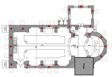 Pfahllageplan zur setzungssicheren Gründung der Pfarrkirche